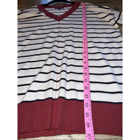 Staccato size L navy & white striped v-neck knit pullover sweater clay red trim - Picture 6 of 6